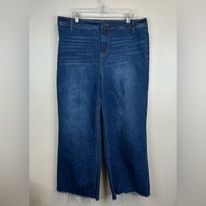 Oat New York Dark Blue Wide Leg Womens 16W Jeans High Rise Frayed Hem 2X 3X Plus